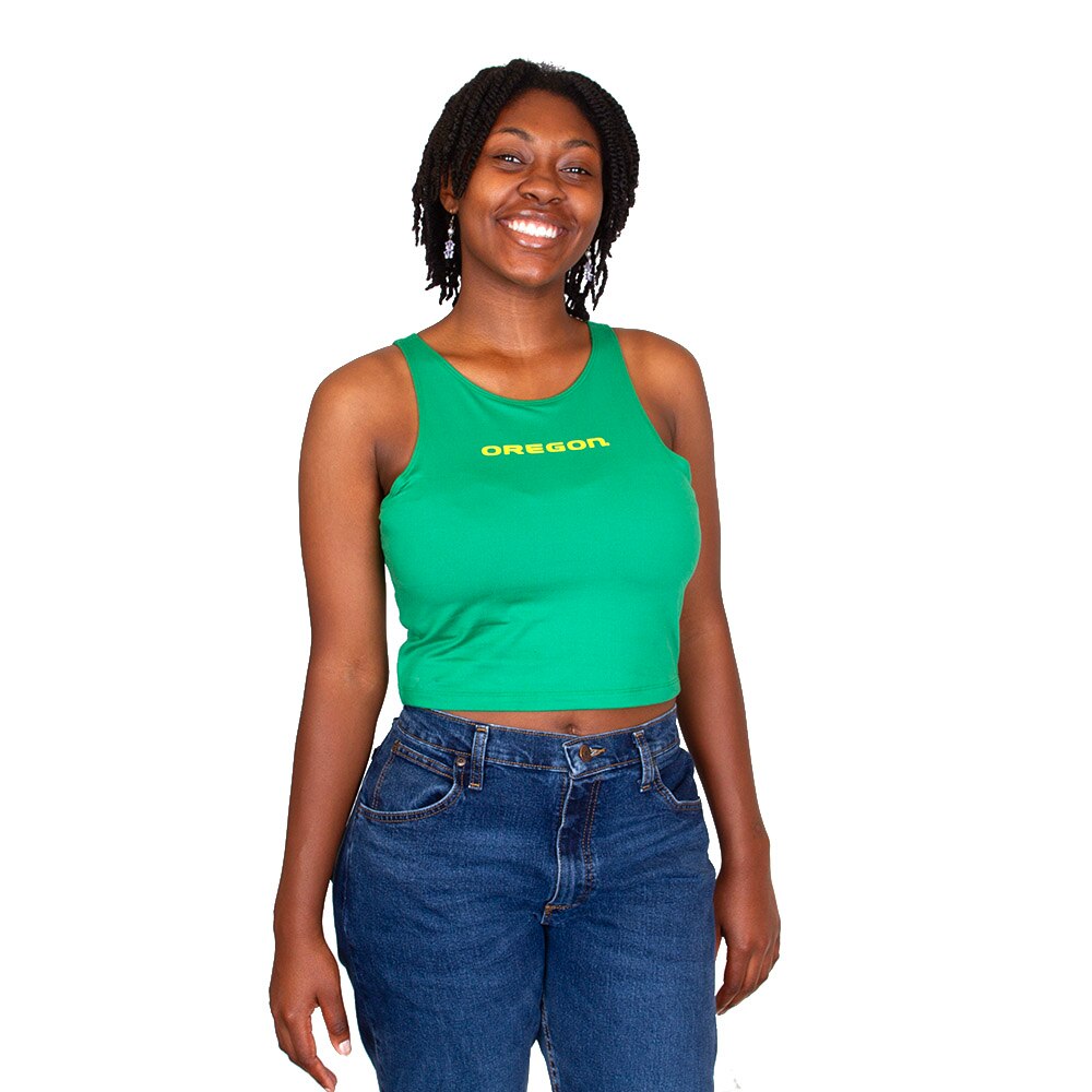 Ducks Spirit, Zoozatz, Green, Sleeveless, Women, First Down, Cropped, Tank, Shirt, 954311